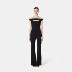 Chiara Boni La Petite Robe Size 8 Rebecca Off-the-Shoulder Black Flare Jumpsuit